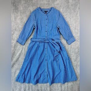 Tommy Hilfiger Striped Belted Long Sleeve Button Front Midi Shirt Dress Sz M
